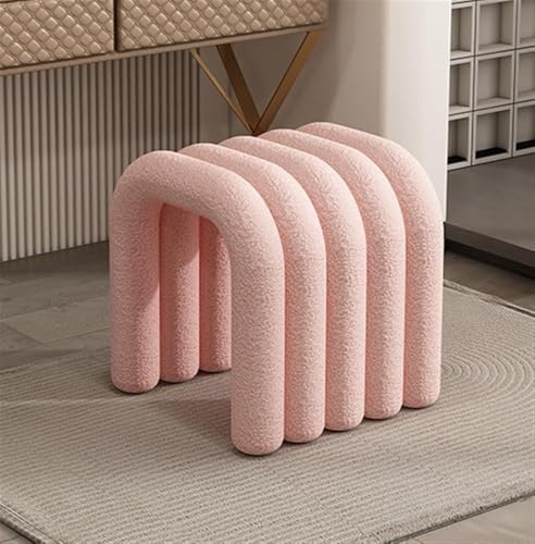 QAZXDRFG Pelziger Ottoman-Kosmetikhocker, vielseitige Fußstütze, Kleiner Stuhl für Wohnzimmer, Ankleidezimmer, Essbereich, praktisch (Pink) von QAZXDRFG