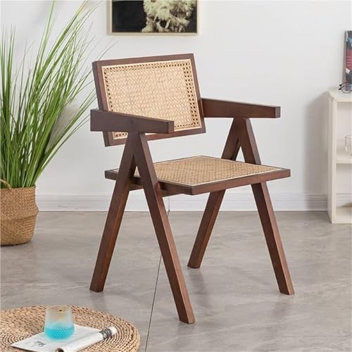 QAZXDRFG Retro-Esszimmerstuhl aus Rattan, Mid-Century-Akzent-Seitenstuhl, Lounge-Stühle für Wohnzimmer und Esszimmer, praktisch (braun) von QAZXDRFG