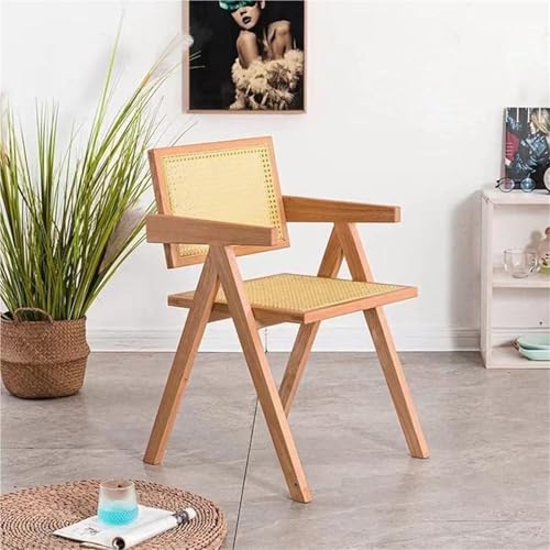 QAZXDRFG Retro-Esszimmerstuhl aus Rattan, Mid-Century-Akzent-Seitenstuhl, Lounge-Stühle für Wohnzimmer und Esszimmer, praktisch (natürlich) von QAZXDRFG