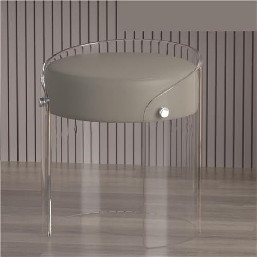 QAZXDRFG Runder Akzentstuhl aus Acryl mit Kunstledersitz, transparenter Rückenlehne, Schminkstuhl für Kammer, Wohnzimmer, Home Office, praktisch (grau) von QAZXDRFG
