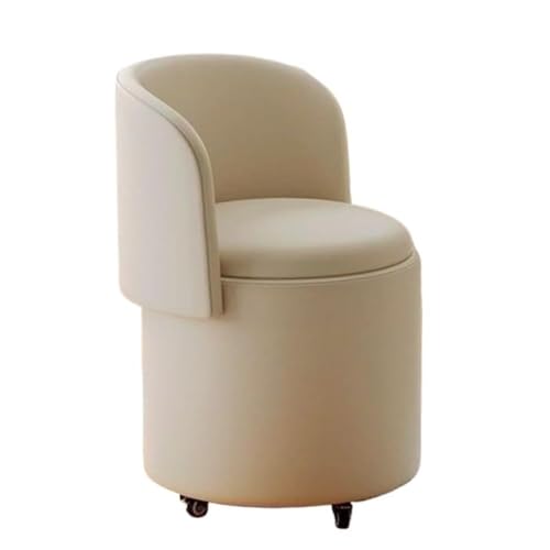 QAZXDRFG Runder Ottoman mit Stauraum, kleine Fußhocker mit abnehmbarem Deckel, gepolsterter Schminkstuhl mit klappbarer Rückenlehne für langlebiges Zimmer (Beige) von QAZXDRFG