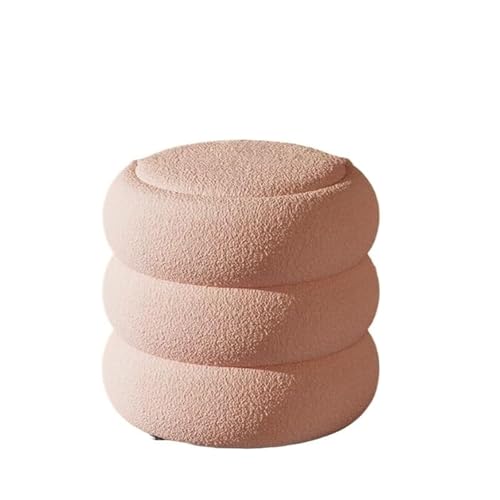 QAZXDRFG Runder Pouf-Hocker, Moderne Fußstütze, Schuhwechselhocker, Schminkstuhl, Ottomane mit gepolsterter Sitzfläche für das Wohnzimmer, langlebig (Pink, 32,3 x 30 cm) von QAZXDRFG