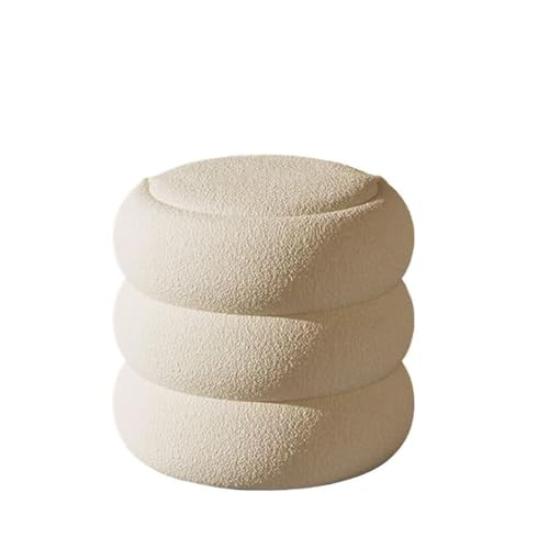QAZXDRFG Runder Pouf-Hocker, Moderne Fußstütze, Schuhwechselhocker, Schminkstuhl, Ottomane mit gepolsterter Sitzfläche für das Wohnzimmer, langlebig (weiß, 32,3 x 30 cm) von QAZXDRFG