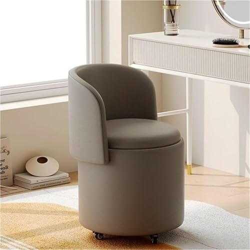 QAZXDRFG Runder Schminkstuhl mit Stauraum und Rädern, Faltbare Rückenlehne, Schminkstühle für das Schminkzimmer, Wohnzimmer, praktisch (grau) von QAZXDRFG