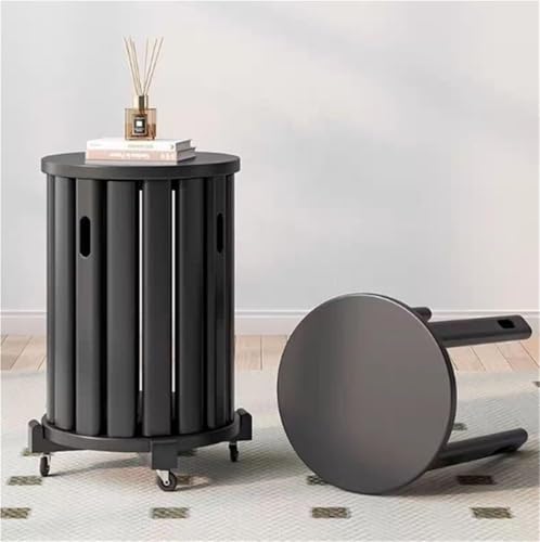 QAZXDRFG Runder Stapelhocker, Kleiner Hocker, multifunktionaler stapelbarer Hocker mit Rollen, Beistelltisch für das Wohnzimmer, langlebig (schwarz) von QAZXDRFG