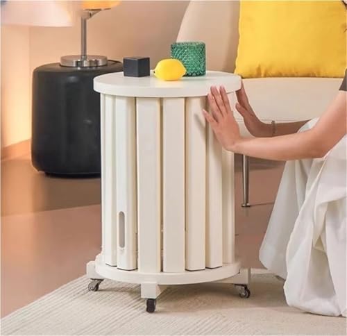 QAZXDRFG Runder Stapelhocker, Kleiner Hocker, multifunktionaler stapelbarer Hocker mit Rollen, Beistelltisch für das Wohnzimmer, langlebig (weiß) von QAZXDRFG