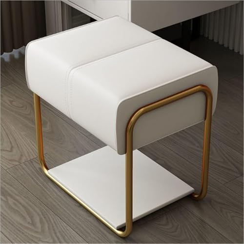 QAZXDRFG Schminkhocker aus Kunstleder mit goldenen Metallbeinen, Fußhocker, Ottomane für Schminkstuhl, für den Eingangsbereich des Wohnzimmers, praktisch (weiß) von QAZXDRFG