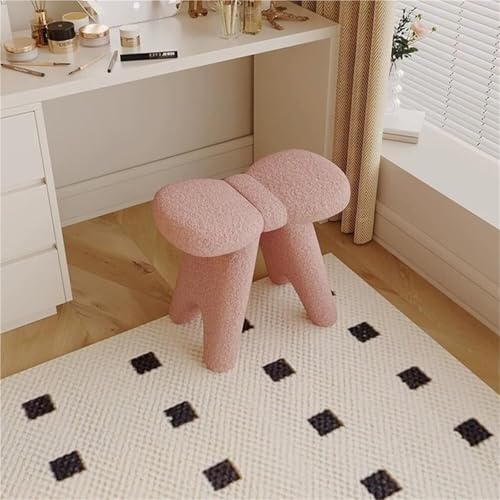 QAZXDRFG Schminkstuhl mit Ottomane, kreative Schmetterlinge, Schminkhocker aus Holz, Schminkhocker mit Plüschkissen für das Wohnzimmer, praktisch (Pink) von QAZXDRFG