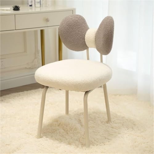 QAZXDRFG Schminkstuhl mit Schleifenrückenlehne und Metallbeinen, Plüsch-Schminkhocker für Ankleidezimmer, Spielzimmer, süßer dekorativer Akzentstuhl, langlebig (grau) von QAZXDRFG