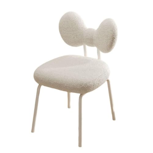 QAZXDRFG Schminkstuhl mit Schleifenrückenlehne und Metallbeinen, Plüsch-Schminkhocker für Ankleidezimmer, Spielzimmer, süßer dekorativer Akzentstuhl, langlebig (weiß) von QAZXDRFG