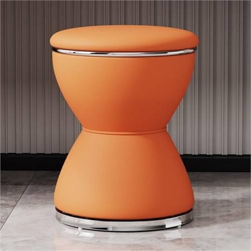 QAZXDRFG Schuhwechselhocker, Schminkstuhl, Frisiertischhocker, runder Ottomane aus PU-Leder, Frisiertischhocker in Sanduhrform mit weich gepolsterter Sitzfläche, langlebig (Orange, Nicht drehbar) von QAZXDRFG