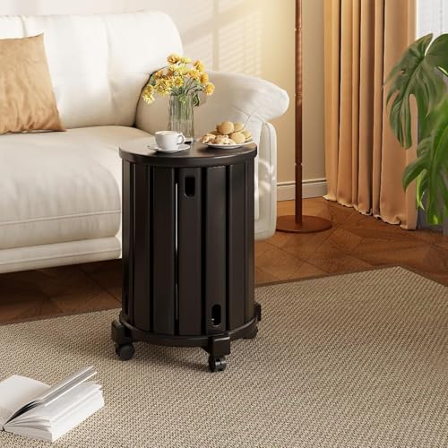 QAZXDRFG Stapelbare 4-in-1-Hocker aus Holz mit Rädern, Satzstühle für kleine Räume, platzsparende, Flexible Sitzgelegenheiten für ESS- und Wohnzimmer, langlebig (schwarz, mit Rädern) von QAZXDRFG