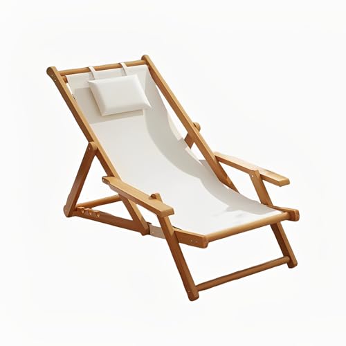 QAZXDRFG Strandstuhl aus Holz, Strand-Sling-Terrassenstuhl zum Entspannen, 4-Fach verstellbare Rückenlehne, Terrassen-Sling-Stühle aus Massivholz, geeignet für Strandcamping im Freien, Braun von QAZXDRFG