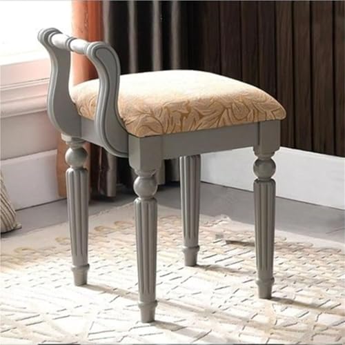 QAZXDRFG Vintage-Frisiertischstuhl aus Massivholz mit Rückenlehne, kompakter Schminkhocker, Akzentstühle für kleine Räume, Wohnzimmer, praktisch (grau) von QAZXDRFG