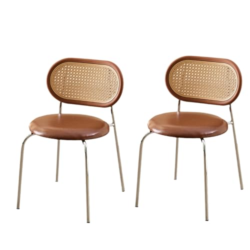 Rattan-Esszimmerstühle, stapelbare Stühle ohne Armlehnen mit Stuhlrahmen aus Kohlenstoffstahl, ergonomisches Design, geschwungene, atmungsaktive Rückenlehne, moderner Akzentstuhl für das Wohnzimm von QAZXDRFG
