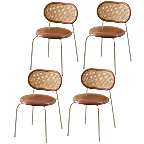 Rattan-Esszimmerstühle, stapelbares Design, armlose Stühle mit Stuhlrahmen aus Kohlenstoffstahl, ergonomisches Design, geschwungene, atmungsaktive Rückenlehne, moderner Akzentstuhl für das Wohnz von QAZXDRFG