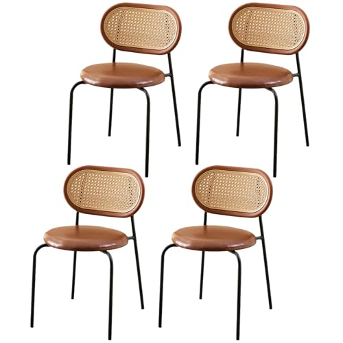 Rattan-Esszimmerstühle, stapelbares Design, armlose Stühle mit Stuhlrahmen aus Kohlenstoffstahl, ergonomisches Design, geschwungene, atmungsaktive Rückenlehne, moderner Akzentstuhl für das Wohnz von QAZXDRFG