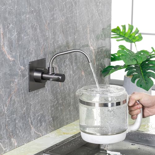 Ro Wasserhahn-Wandhalterung für Küchenspüle, 360° drehbar, nur Kaltwasser, Einzelgriff, Grau von QAZXDRFG