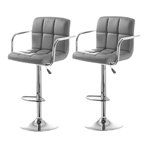 Stück 360° drehbare Barhocker, ergonomisch verstellbare Barstühle mit quadratischer, dicker Rückenlehne und Armlehne, moderne Barhocker aus Metall mit Fußstütze für Kücheninsel und Café, grau von QAZXDRFG