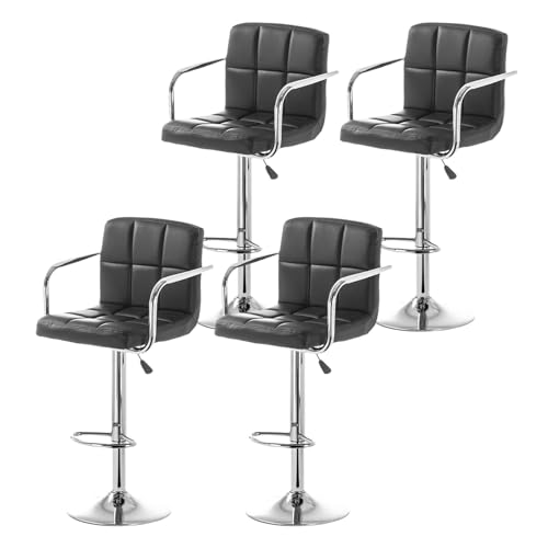Stück 360° drehbare Barhocker, moderne verstellbare Barhocker mit dickem Sitzkissen und quadratischer Rückenlehne, Kücheninselhocker aus PU-Leder mit Armlehne und Fußstütze aus Metall für Küchen von QAZXDRFG