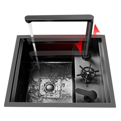 Versteckte Mini-Spüle mit Einzelbecken an der Bar, für den privaten und gewerblichen Gebrauch, platzsparend, klein, mit Wasserhahn, 45 x 38 x 22 cm, Schwarz Versteckte Mini-Spüle mit Einzelbecken an der Bar, für den privaten und gewerblichen Gebrauch, platzsparend, klein, mit Wasserhahn, 45 x 38 x 22 cm, Schwarz von QAZXDRFG