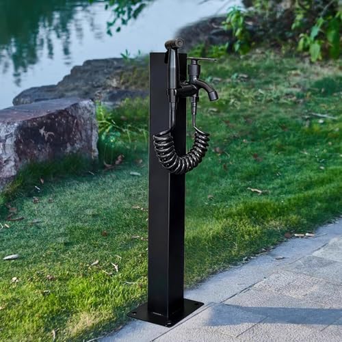 Vertikale Gartenwassersäule aus Edelstahl, schwarz, freistehender Schlauchständer mit Wasserhahn und Spritzpistole, dekorative Funktion, Springbrunnenspender, Hydrant (Höhe: 60 cm) von QAZXDRFG