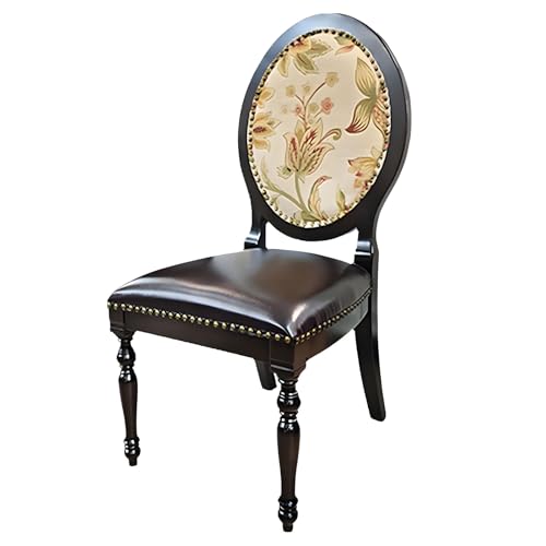 Vintage-Stuhl mit runder Rückenlehne, Esszimmerstuhl mit Mikrofaser-Lederkissen und Nieten-Blumenmuster, manuell polierter Massivholzstuhl mit Zapfenverbindungen und römischen Beinsäulen für Küc Vintage-Stuhl mit runder Rückenlehne, Esszimmerstuhl mit Mikrofaser-Lederkissen und Nieten-Blumenmuster, manuell polierter Massivholzstuhl mit Zapfenverbindungen und römischen Beinsäulen für Küc von QAZXDRFG