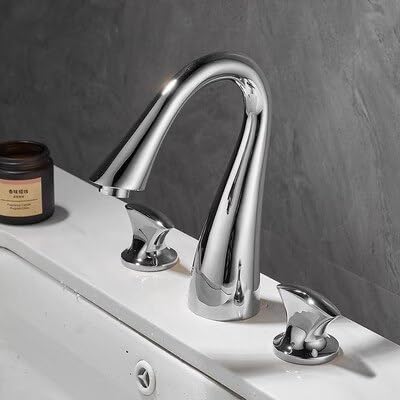 Waschbeckenarmaturen, Messing, schwarz, Badezimmer-Wasserhahn, gebürstetes Gold, 3 Löcher, heißer und kalter Wasserfall-Wasserhahn (Farbe: Chrom) von QAZXDRFG