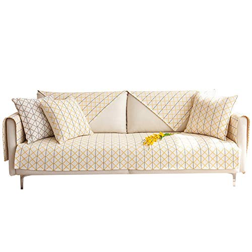 QBFT Europäischen Anti-rutsch Sofa Abdeckung Atmungsaktive Baumwolle Und Leinen Sofa-Überwürfe Wohnzimmer Universal Sofabezüge Mit Armlehnen 1 2 3 4 Sitzer SofaüberwurfA-W70xL150cm(28x59inch) von QBFT