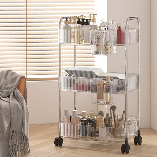 QBGJDOGE 3-stufiger Rollwagen, multifunktionale Organizer-Regale for Küche und Bad, transparente PET-Aufbewahrung mit feststellbarem Rad von QBGJDOGE