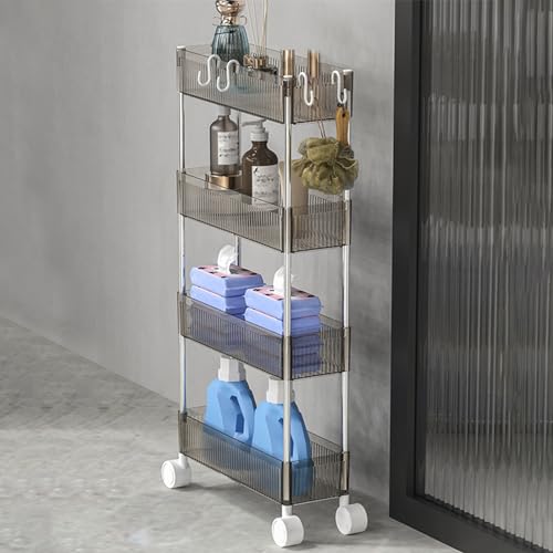 QBGJDOGE 4-stufiger Rollwagen, beweglicher Lagerwagen mit Lücken, schmale Organizer-Regale for Küche, Badezimmer und Wohnzimmer(Black) von QBGJDOGE