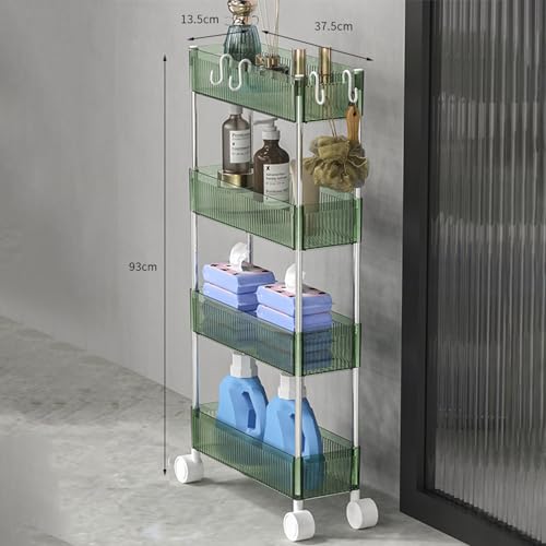 QBGJDOGE 4-stufiger Rollwagen, beweglicher Lagerwagen mit Lücken, schmale Organizer-Regale for Küche, Badezimmer und Wohnzimmer(Green) von QBGJDOGE