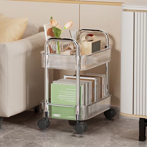 QBGJDOGE Acryl-Aufbewahrungswagen, mobiles Regal mit Griff und feststellbarem Rad, Rollwagen for Küche und Badezimmer(2 Tier) von QBGJDOGE