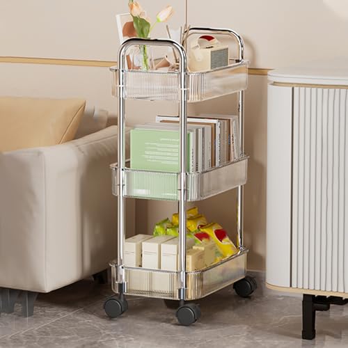 QBGJDOGE Acryl-Aufbewahrungswagen, mobiles Regal mit Griff und feststellbarem Rad, Rollwagen for Küche und Badezimmer(3 Tier) von QBGJDOGE