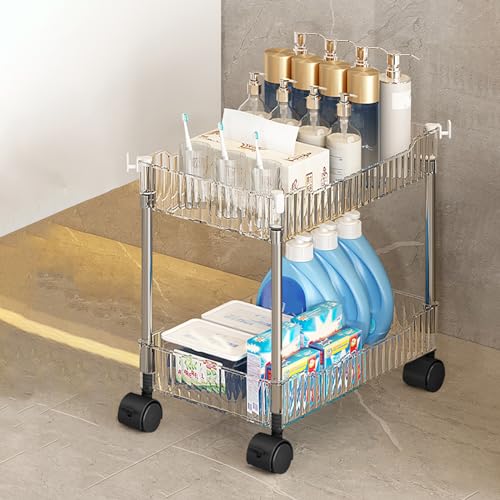 QBGJDOGE Acryl-Aufbewahrungswagen, transparenter Badezimmer-Rollwagen for Zuhause, multifunktionale Mobile Organisationsregale(2 Tier) von QBGJDOGE