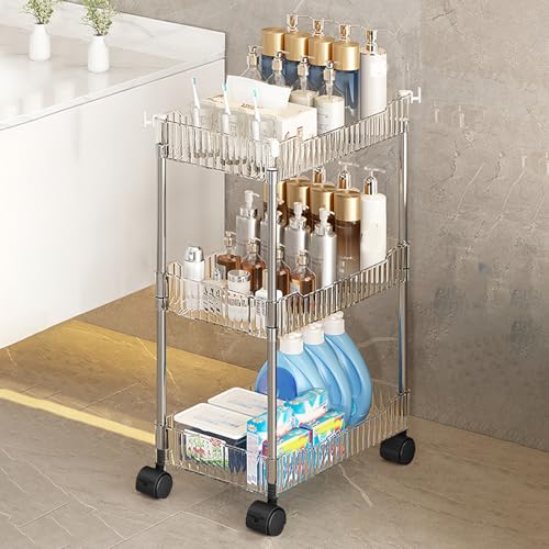 QBGJDOGE Acryl-Aufbewahrungswagen, transparenter Badezimmer-Rollwagen for Zuhause, multifunktionale Mobile Organisationsregale(3 Tier) von QBGJDOGE