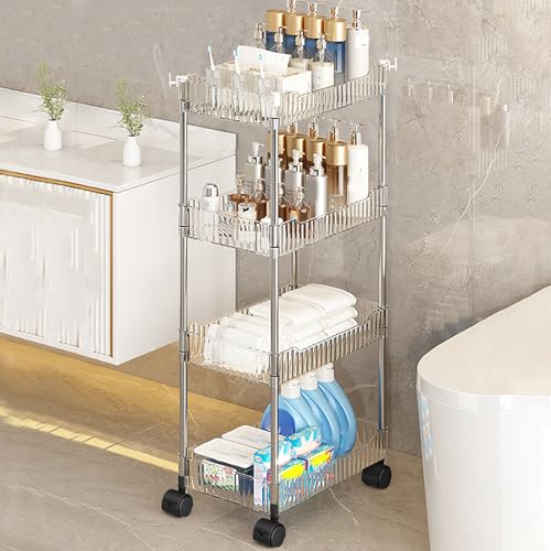QBGJDOGE Acryl-Aufbewahrungswagen, transparenter Badezimmer-Rollwagen for Zuhause, multifunktionale Mobile Organisationsregale(4 Tier) von QBGJDOGE
