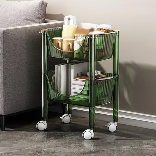QBGJDOGE Allzweckwagen aus Acryl, 2/3/4-stufiger Multifunktions-Aufbewahrungswagen mit Rädern, Mobile Organisationsregale for Küche und Badezimmer(Green,2 Tier) von QBGJDOGE