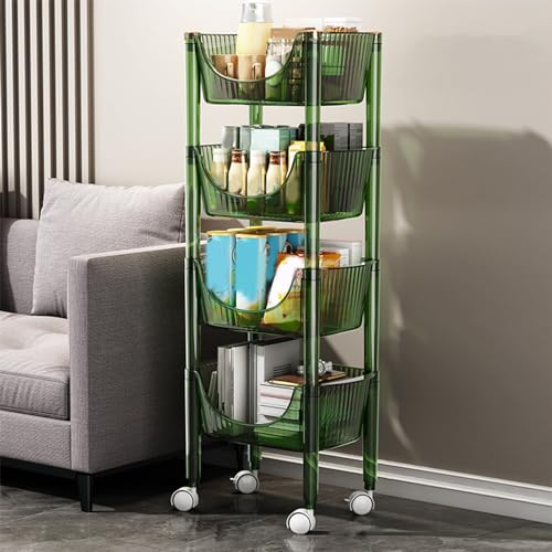 QBGJDOGE Allzweckwagen aus Acryl, 2/3/4-stufiger Multifunktions-Aufbewahrungswagen mit Rädern, Mobile Organisationsregale for Küche und Badezimmer(Green,4 Tier) von QBGJDOGE