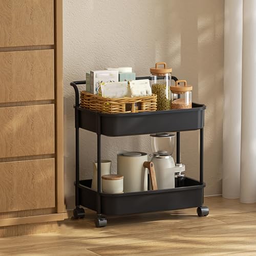 QBGJDOGE Aufbewahrungswagen mit feststellbarem Rad, mobiles Regal aus Kohlenstoffstahl, multifunktionaler Küchenrollwagen(Black,2 Tier) von QBGJDOGE