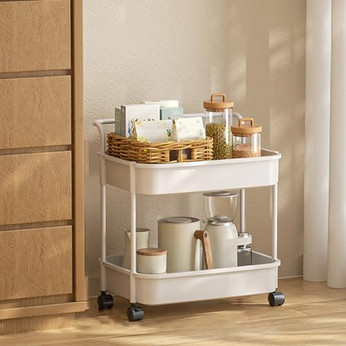 QBGJDOGE Aufbewahrungswagen mit feststellbarem Rad, mobiles Regal aus Kohlenstoffstahl, multifunktionaler Küchenrollwagen(White,2 Tier) von QBGJDOGE
