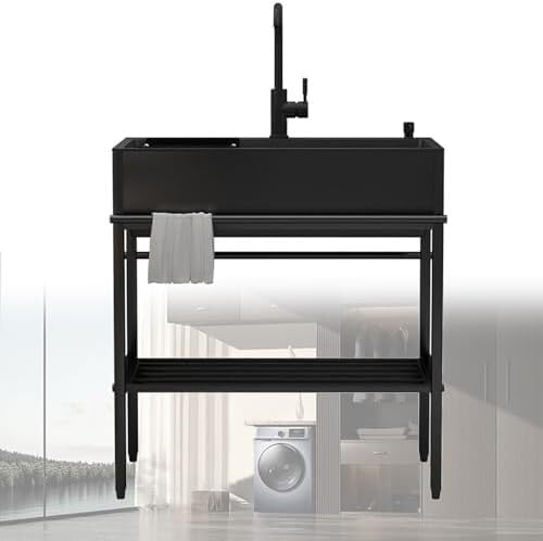 QBGJDOGE Autonomes Spülbecken, kompakter Küchenspülenschrank aus Edelstahl, schwarze Wasch- und Handwaschstation, ideal for kleine Räume und Waschtische von QBGJDOGE