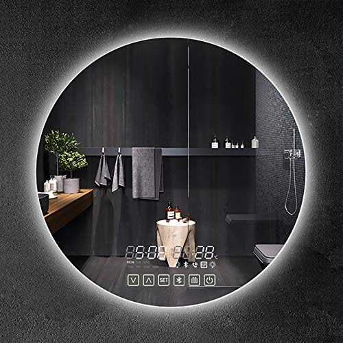 QBGJDOGE Badezimmer-Wand-Kosmetikspiegel mit Antibeschlagfolie, Bluetooth-LED-beleuchtetem Badezimmerspiegel, wasserdichter Spiegel mit Touch-Dimmschalter for Mehrzweckzwecke(800x800mm) von QBGJDOGE