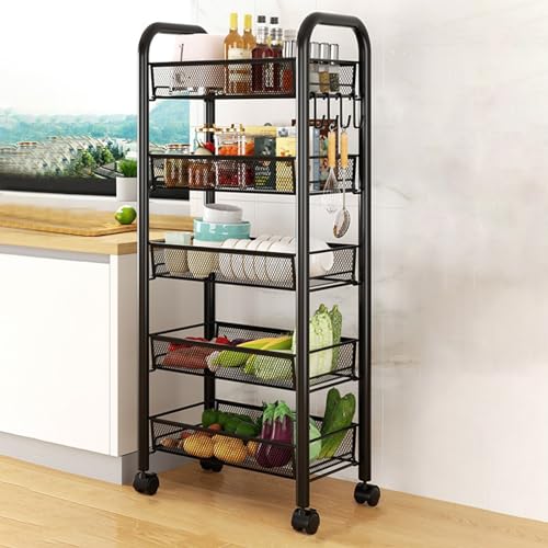 QBGJDOGE Beweglicher Lagerwagen, mehrschichtige Obst- und Gemüse-Organisationsregale mit feststellbarem Rad for das Wohnzimmer in der Küche(Black,5 Tier) von QBGJDOGE