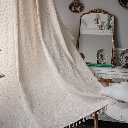QBGJDOGE Blumenvorhänge Quastenvorhänge Stangentasche Halbtransparente Daisy Bauernhausvorhänge Schlafzimmer Wohnzimmer Rustikale Boho Fenstervorhänge Halbverdunkelungsvorhänge(150x260cm) von QBGJDOGE