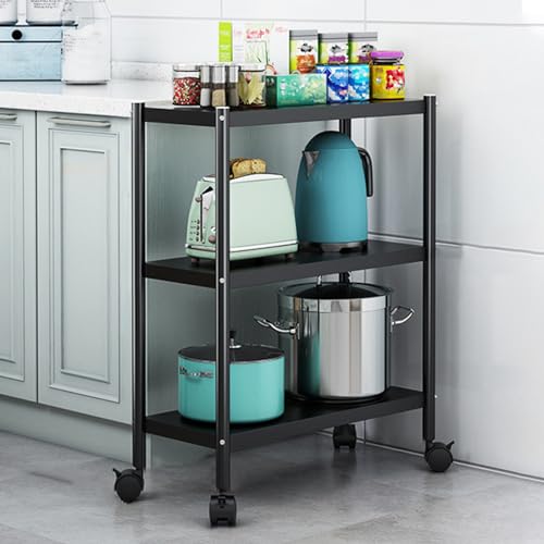 QBGJDOGE Küchenregal mit feststellbarem Rad, mehrschichtiger Hochleistungs-Rollwagen aus Metall for Badezimmer und Wohnzimmer(3 Tier,45CM) von QBGJDOGE