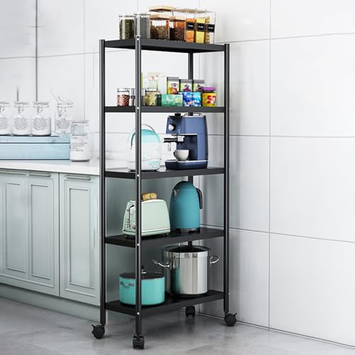 QBGJDOGE Küchenregal mit feststellbarem Rad, mehrschichtiger Hochleistungs-Rollwagen aus Metall for Badezimmer und Wohnzimmer(5 Tier,35CM) von QBGJDOGE