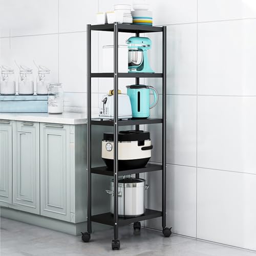 QBGJDOGE Küchenregal mit feststellbarem Rad, mehrschichtiger Hochleistungs-Rollwagen aus Metall for Badezimmer und Wohnzimmer(5 Tier,50CM) von QBGJDOGE