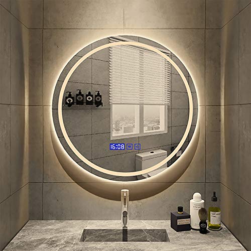 QBGJDOGE LED-Badezimmer-Wandspiegel mit Licht, IP44 wasserdichter beleuchteter Spiegel, großer Kosmetikspiegel mit Touch-Taste, 4 Größen(Warm Light-led+Anti-Fog+time,80cm) von QBGJDOGE