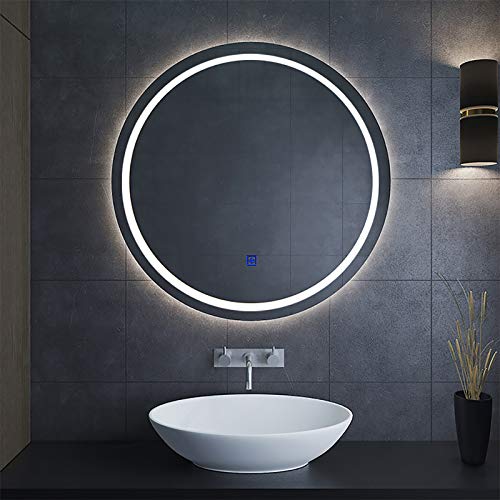 QBGJDOGE LED-Badezimmer-Wandspiegel mit Licht, IP44 wasserdichter beleuchteter Spiegel, großer Kosmetikspiegel mit Touch-Taste, 4 Größen(White Light-led,70cm) von QBGJDOGE